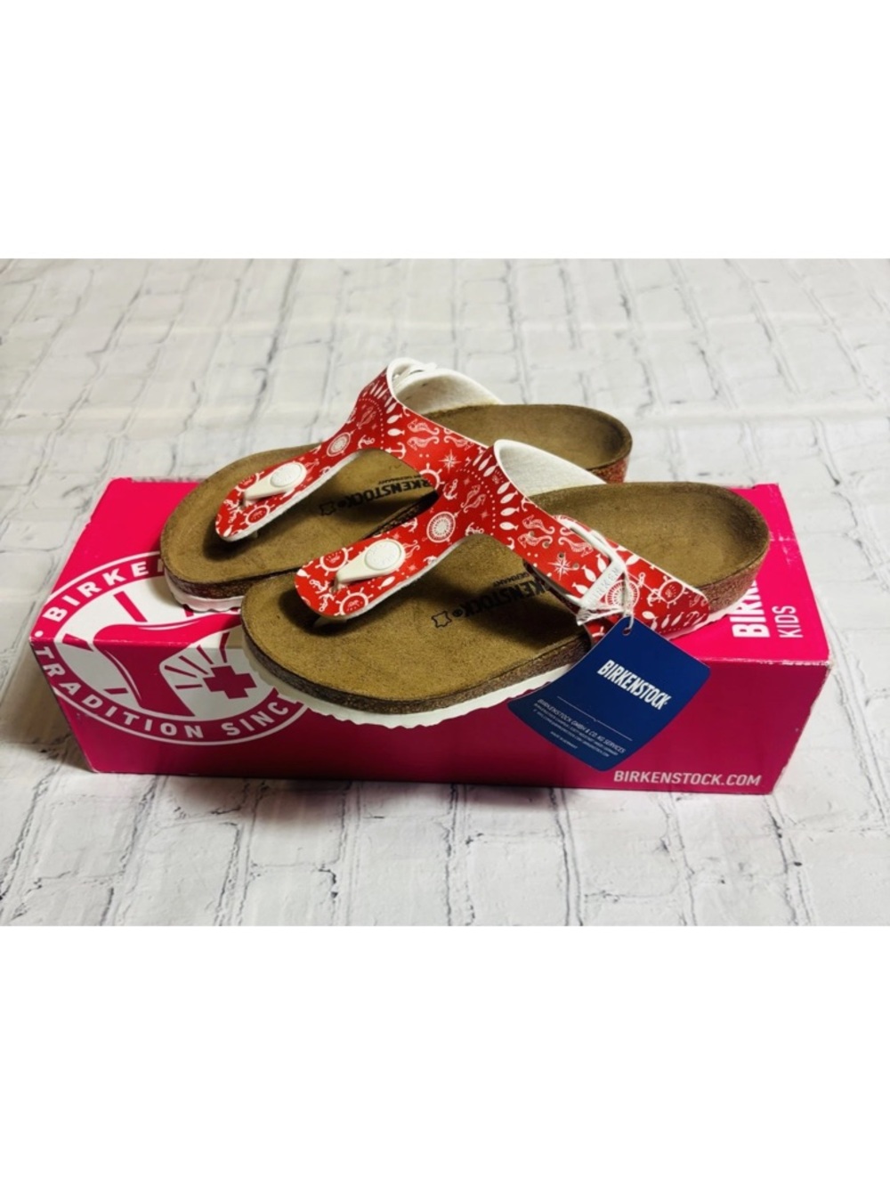 Birkenstock Gizeh Kids Slip-On Sandals Red Nautical Anchor Size 30 EU 12 US - Picture 2 of 10
